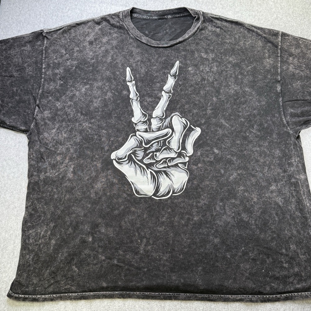Skeleton Peace Sign‎ Shirt 2XL Halloween Tee Bare Graphic Acid Wash Black